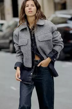 Короткая куртка из букле ZARA, серый