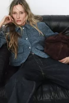 Короткая куртка из букле ZARA, синий