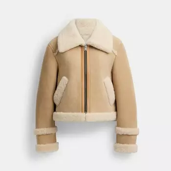 Короткая куртка из овчины COACH, песочный
