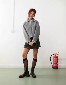 Короткая куртка из серого меланжа с контрастной строчкой Monki