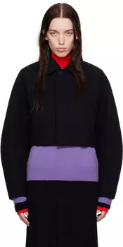 Короткая куртка из темно-синего мельтонового материала Sponge Wool AURALEE