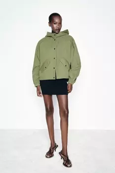 Короткая куртка с капюшоном ZARA, хаки
