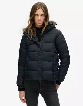 Короткая куртка среднего слоя Superdry с капюшоном в цвете «угольно-черный»