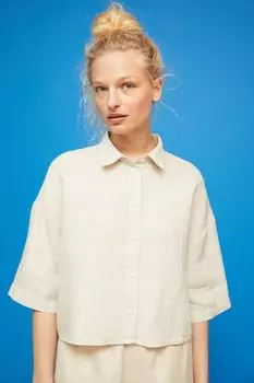Короткая льняная рубашка H&amp;M, светло-бежевый