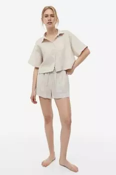 Короткая льняная рубашка H&M, светло-бежевый