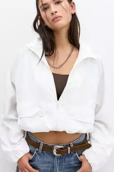 Короткая легкая куртка с капюшоном Pull And Bear, белый