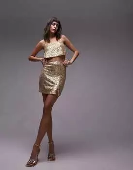 Короткая мини-юбка с пайетками Topshop