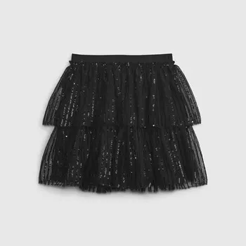 Короткая многоярусная юбка с пайетками Gap, черный