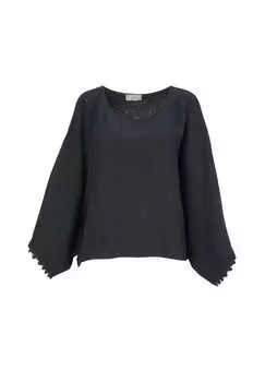 Короткая муслиновая блузка Mathilda из муслина большого размера с бохо-бордюром большого размера из хлопка одного размера Seasons Of April, черный