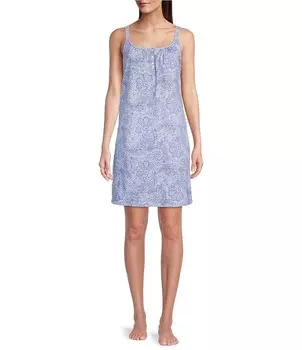 Короткая ночная рубашка без рукавов Lauren Ralph Lauren с принтом пейсли и овальным вырезом, мультиколор