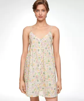 Короткая ночная рубашка из 100% хлопка с цветочным принтом Oysho, лаванда