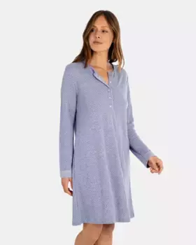 Короткая ночная рубашка с длинными рукавами из фантазийной ткани Massana, синий
