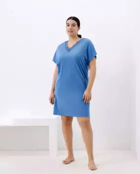 Короткая ночная рубашка с вышивкой Couchel, синий