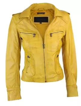 Короткая облегающая куртка из натуральной кожи для мотоцикла TruClothing, желтый