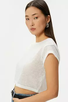 Короткая однотонная футболка Koton, белый