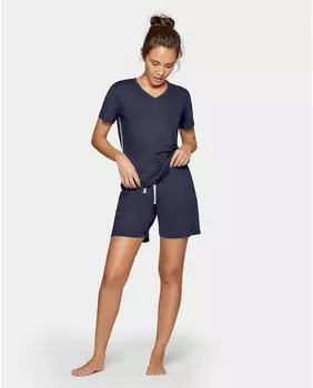Короткая однотонная женская пижама с кулиской на талии Impetus, темно-синий