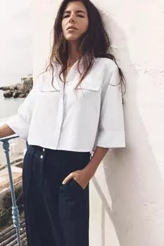 Короткая оксфордская рубашка ZARA, белый