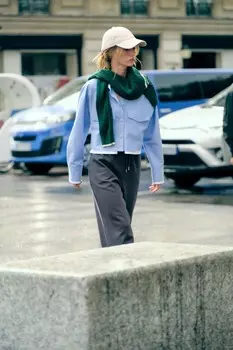 Короткая оксфордская рубашка ZARA, синий