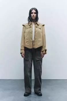 Короткая парка с капюшоном ZARA, кэмел
