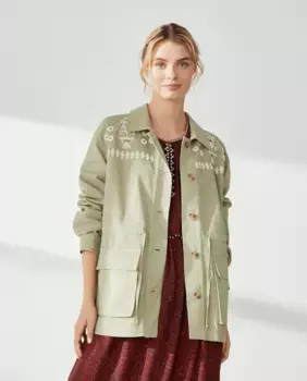 Короткая парка с женской вышивкой Southern Cotton, цвет Verde Flor