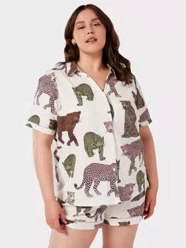 Короткая пижама Chelsea Peers Curve из органического хлопка с леопардовым принтом, кремовый/разноцветный