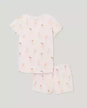 Короткая пижама для девочек с принтом по всей поверхности Cotton Juice, розовый