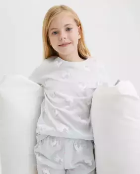 Короткая пижама для девочки с принтом единорога Cotton Juice, синий