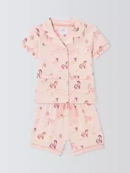 Короткая пижама из хлопчатобумажного трикотажа baby pony John Lewis, розовый