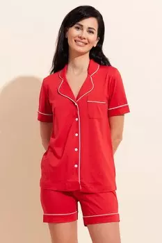 Короткая пижама из модала Ana с разделенными лацканами Sofiaman, красный