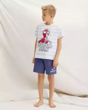 Короткая пижама мальчика Человека-паука Cotton Juice, тёмно-синий