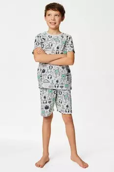 Короткая пижама с фигурным принтом Marks & Spencer, серый