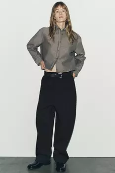 Короткая плиссированная рубашка ZARA, светло-серый