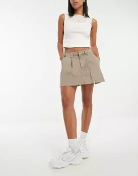 Короткая плиссированная юбка песочного цвета ASOS