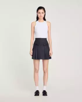 Короткая плиссированная юбка в клетку Sandro, темно-серый