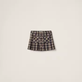 Короткая плиссированная юбка в клетку тартан Miu Miu, коричневый