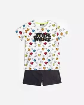 Короткая принтованная пижама с карманами для мальчика Disney, белый