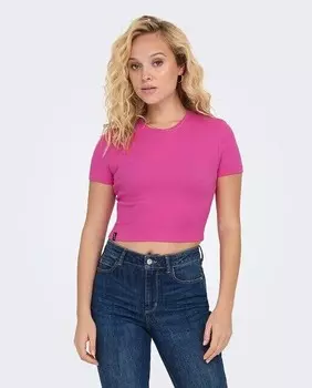 Короткая приталенная женская футболка Only, фуксия
