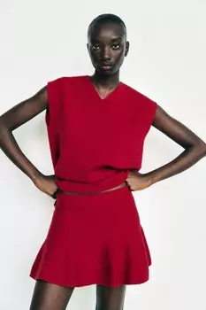 Короткая расклешенная юбка ZARA, темно-красный