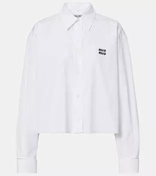 Короткая рубашка из хлопкового поплина Miu Miu, белый