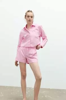Короткая рубашка из поплина ZARA, розовый