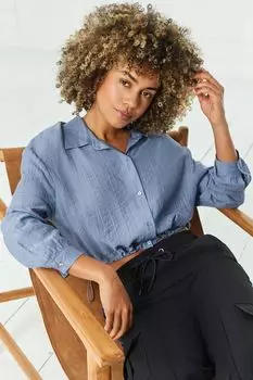 Короткая рубашка из присборенной ткани Next, синий