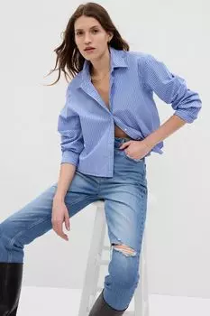 Короткая рубашка с длинными рукавами из натурального хлопка Gap, синий