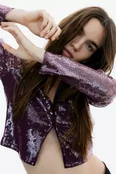 Короткая рубашка с пайетками H&M, фиолетовый