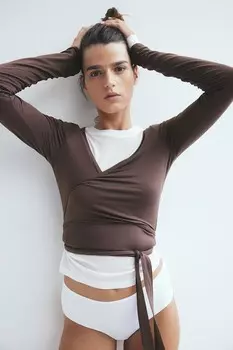 Короткая рубашка с запахом H&M, коричневый