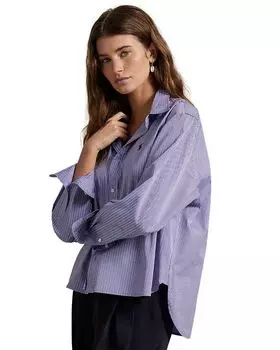 Короткая рубашка свободного кроя в полоску из хлопка Ralph Lauren, фиолетовый