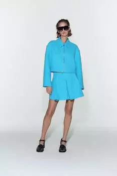 Короткая текстурная юбка ZARA, голубое небо