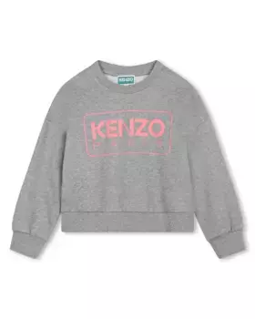 Короткая толстовка для девочек с логотипом спереди Kenzo Kids, светло-серый