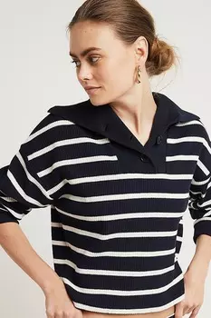 Короткая толстовка-поло в полоску River Island, синий
