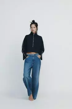 Короткая толстовка с кантом ZARA, темно-синий