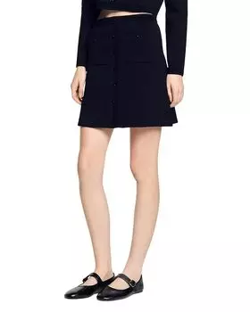 Короткая трикотажная юбка Sandro, черный